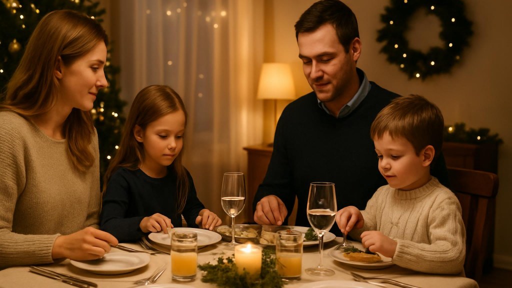 Famiglia con bambini in ambiente accogliente per Capodanno