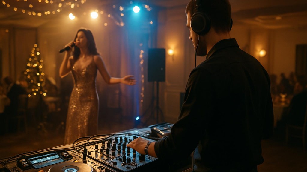 DJ o cantante in una sala eventi per Capodanno